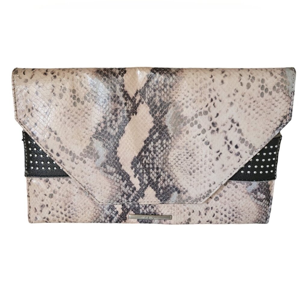 Nine West Faux Snake Skin Clutch with Removable Strap and Magnetic Closure